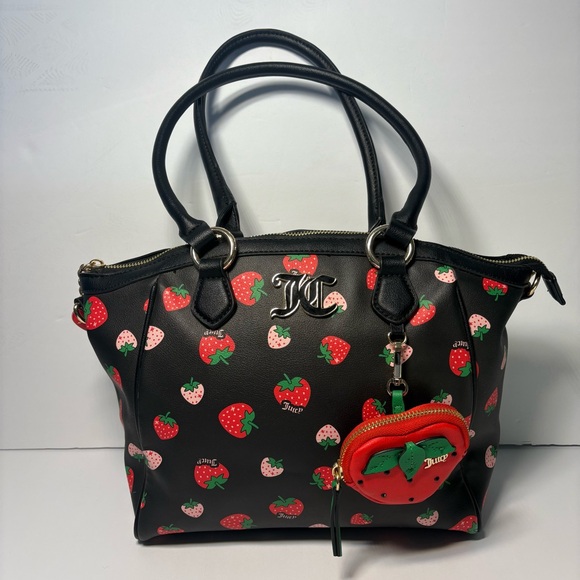 Juicy Couture Sweet N Juicy FR Black Tote with A Strawberry Motifs Y2K Whimsical - Picture 1 of 14